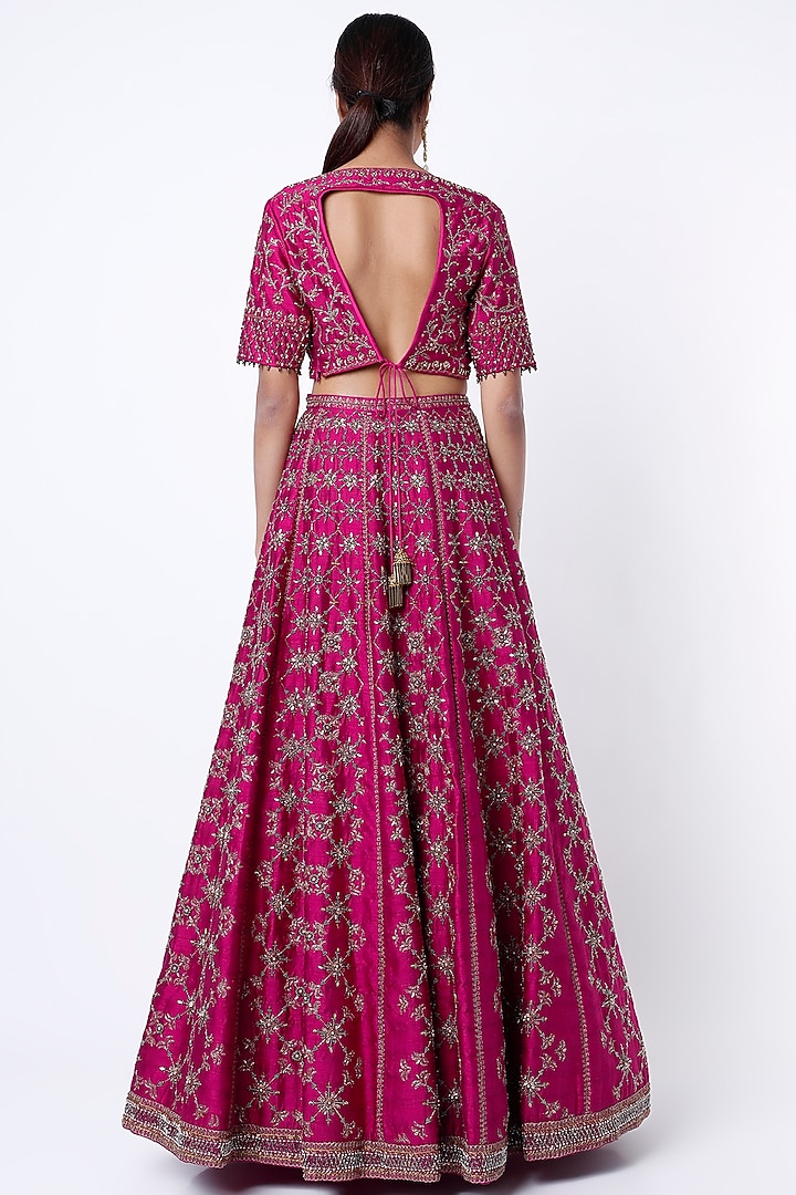 Magenta Sequins Embroidered Wedding Lehenga Set by Irrau by Samir Mantri at Pernia's Pop Up Shop