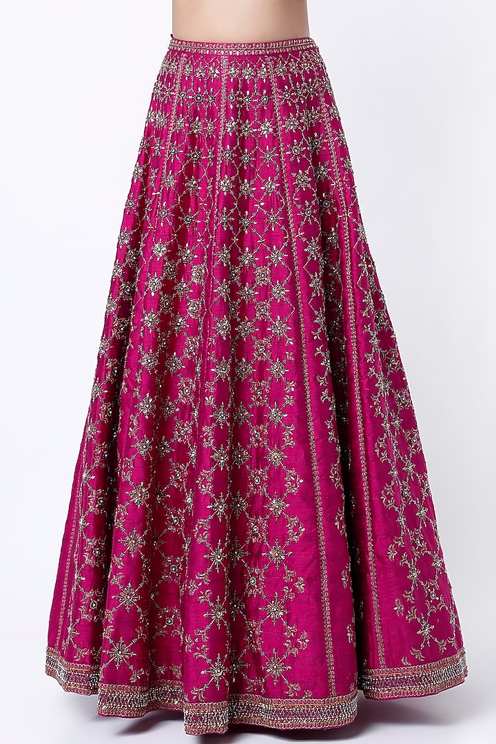 Magenta Sequins Embroidered Wedding Lehenga Set by Irrau by Samir Mantri at Pernia's Pop Up Shop
