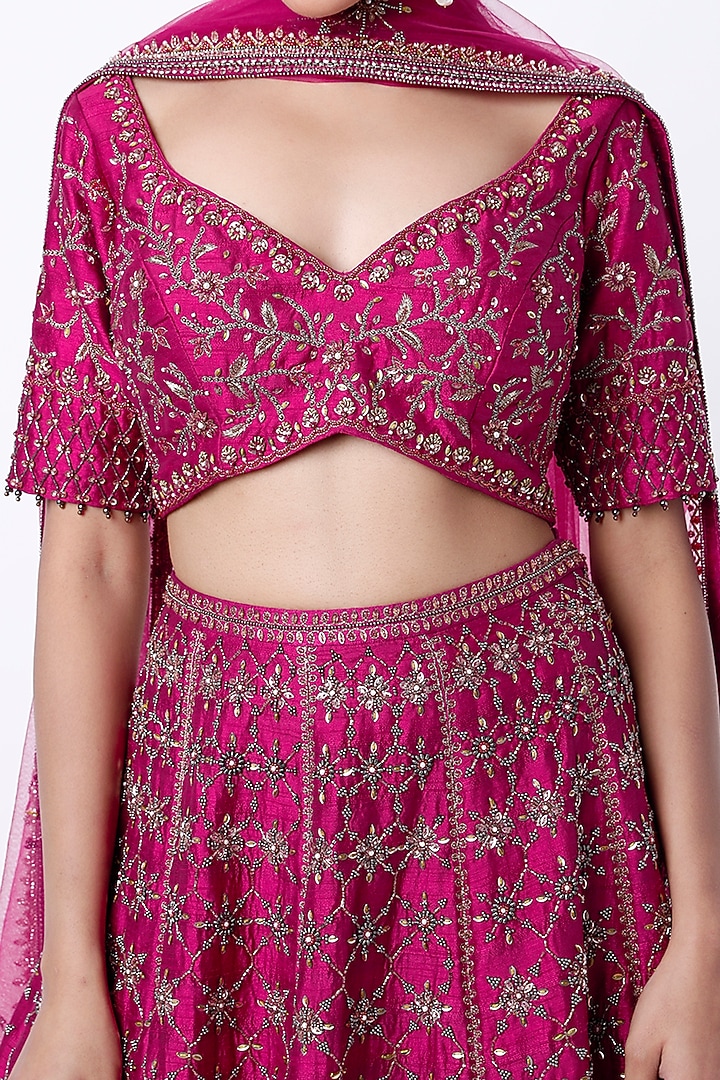 Magenta Sequins Embroidered Wedding Lehenga Set by Irrau by Samir Mantri at Pernia's Pop Up Shop