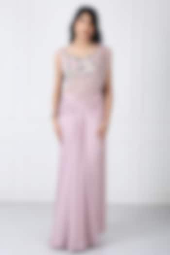 Dusty Pink Georgette & Net Draped Wedding Saree Set by Isha Regalia at Pernia's Pop Up Shop