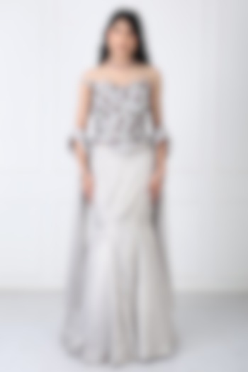 Steel Grey Sandwash & Net Paneled Skirt Set by Isha Regalia at Pernia's Pop Up Shop