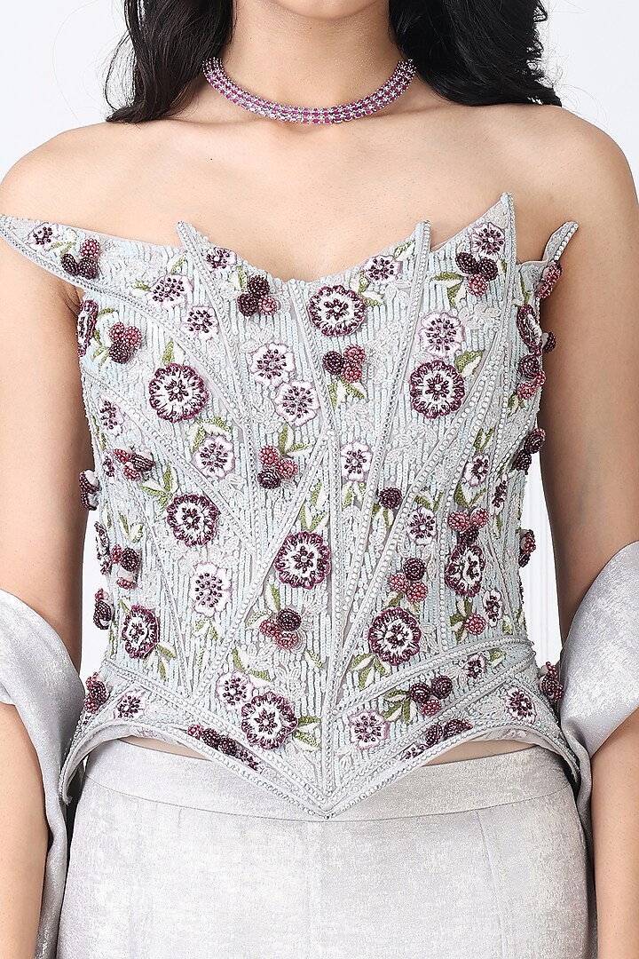 Steel Grey Sandwash & Net Paneled Skirt Set by Isha Regalia at Pernia's Pop Up Shop
