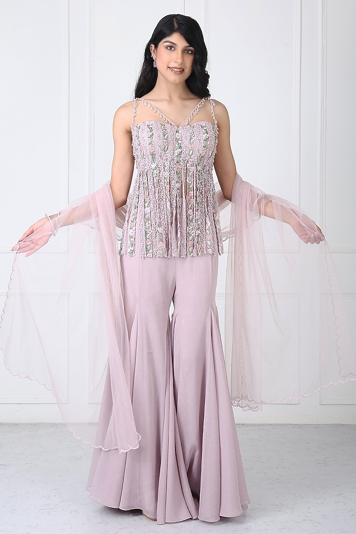 Dusty Pink Georgette & Net Wedding Sharara Set by Isha Regalia at Pernia's Pop Up Shop
