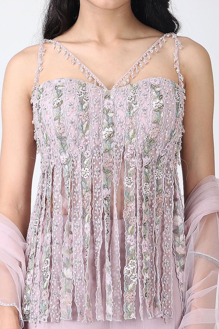 Dusty Pink Georgette & Net Wedding Sharara Set by Isha Regalia at Pernia's Pop Up Shop