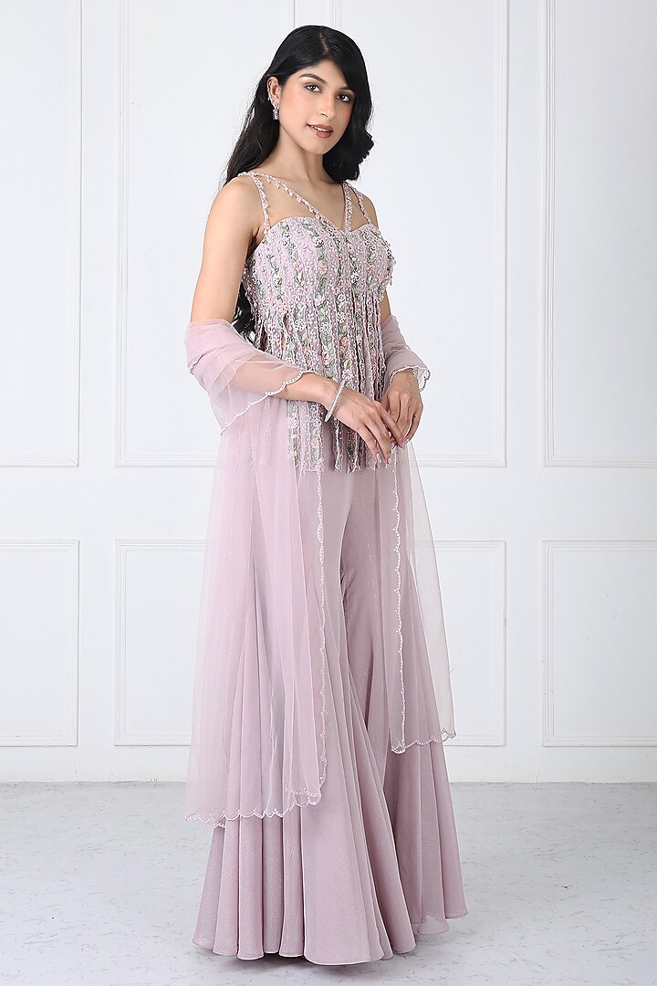 Dusty Pink Georgette & Net Wedding Sharara Set by Isha Regalia at Pernia's Pop Up Shop