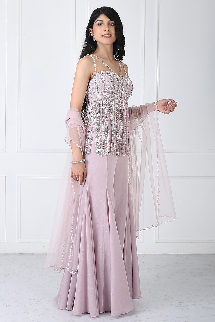 Dusty Pink Georgette & Net Wedding Sharara Set by Isha Regalia at Pernia's Pop Up Shop
