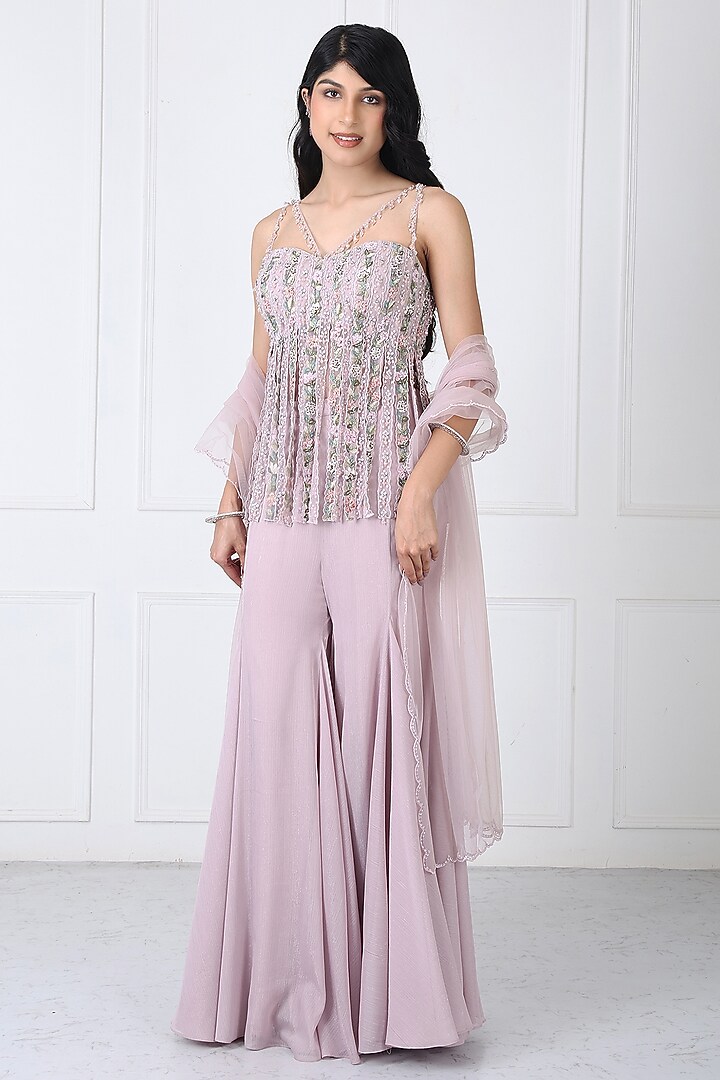 Dusty Pink Georgette & Net Wedding Sharara Set by Isha Regalia at Pernia's Pop Up Shop