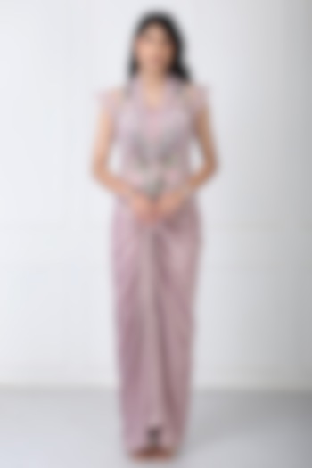 Dusty Mauve Sandwash & Net Draped Skirt Set by Isha Regalia at Pernia's Pop Up Shop