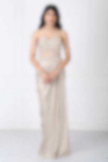 Golden Sandwash & Net Embroidered Engagement Gown by Isha Regalia at Pernia's Pop Up Shop