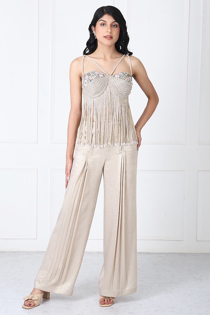 Golden Sandwash & Net Pant Set by Isha Regalia at Pernia's Pop Up Shop