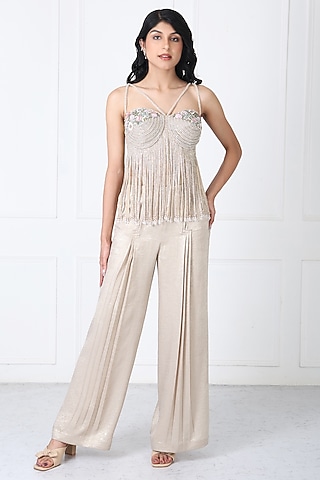 Golden Sandwash & Net Pant Set by Isha Regalia
