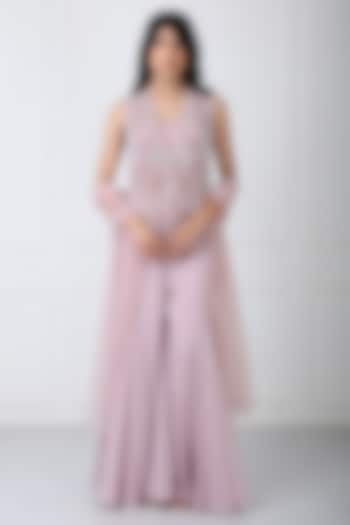 Mauve Georgette & Net Wedding Sharara Set by Isha Regalia at Pernia's Pop Up Shop