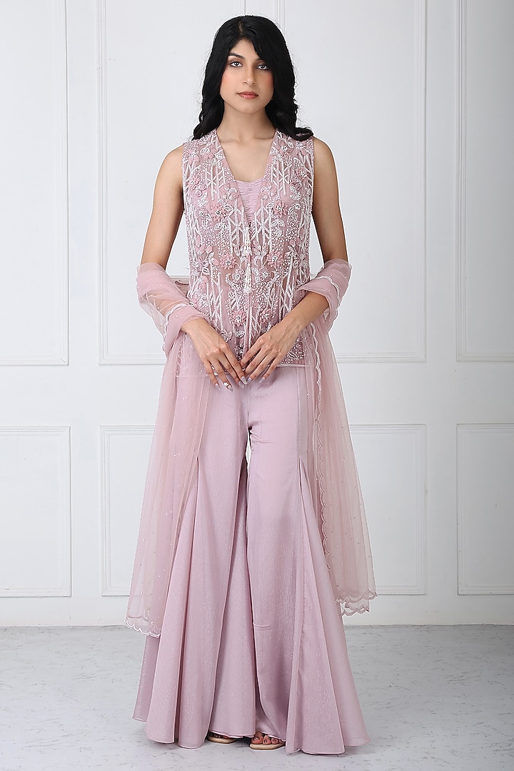 Mauve Georgette & Net Wedding Sharara Set by Isha Regalia at Pernia's Pop Up Shop
