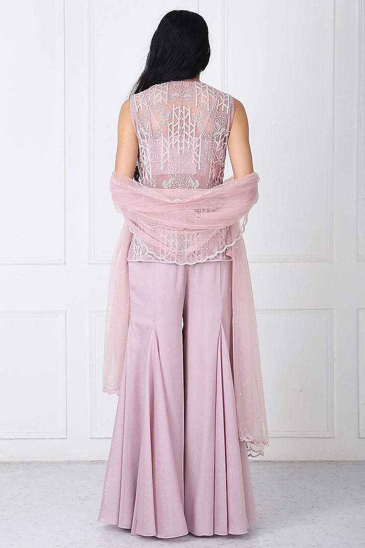 Mauve Georgette & Net Wedding Sharara Set by Isha Regalia at Pernia's Pop Up Shop