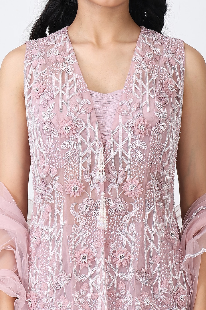 Mauve Georgette & Net Wedding Sharara Set by Isha Regalia at Pernia's Pop Up Shop
