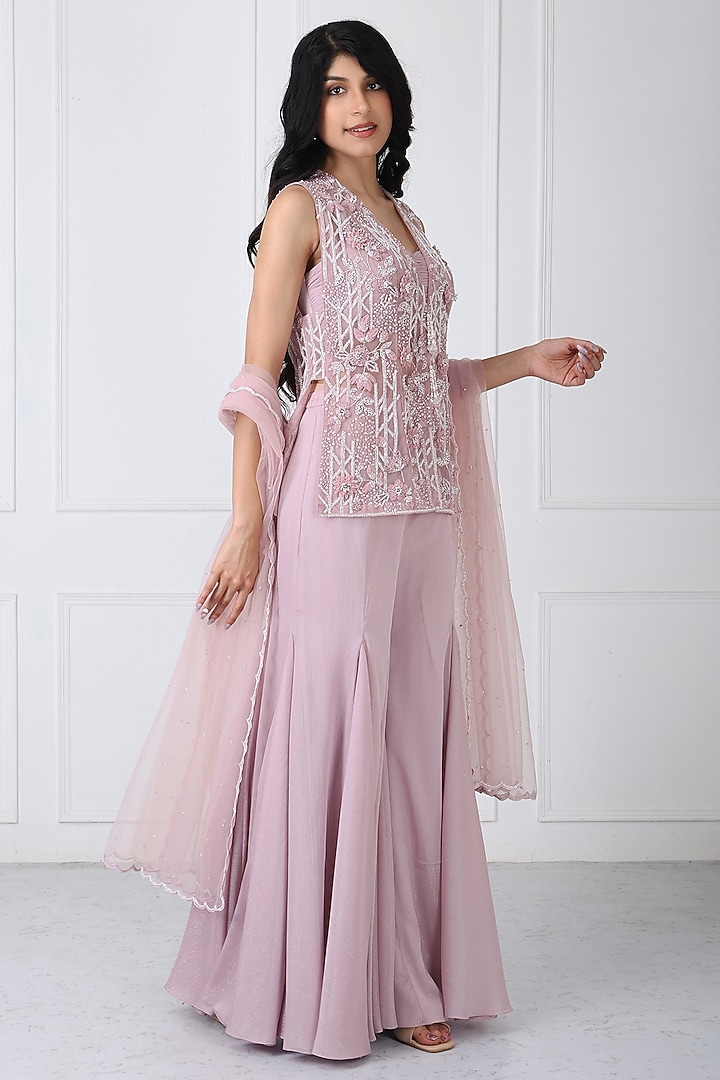 Mauve Georgette & Net Wedding Sharara Set by Isha Regalia at Pernia's Pop Up Shop