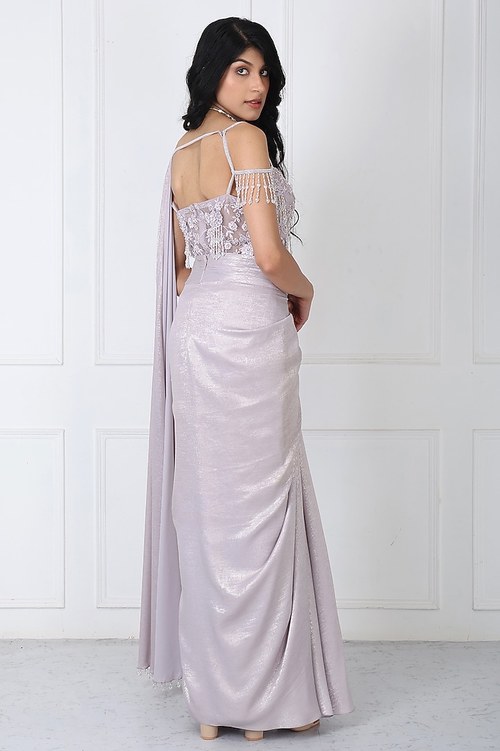 Lilac Sandwash & Net Draped Wedding Saree Set by Isha Regalia at Pernia's Pop Up Shop