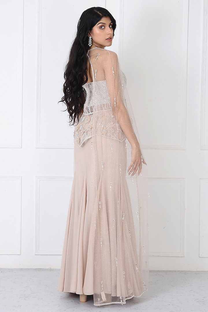 Beige Georgette & Net Paneled Skirt Set by Isha Regalia at Pernia's Pop Up Shop