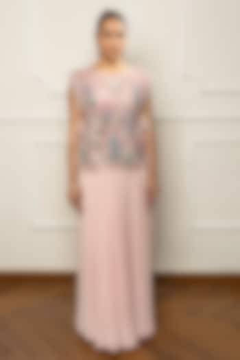 Pink Satin & Net Pleated Skirt Set by Isha Regalia at Pernia's Pop Up Shop