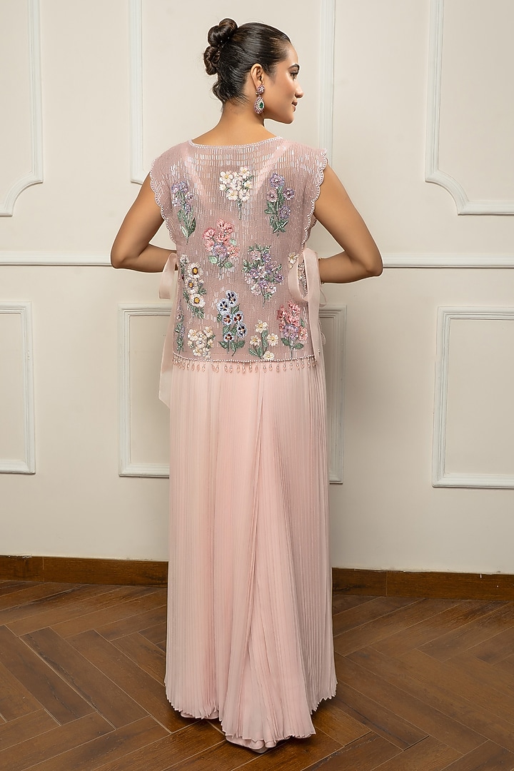 Pink Satin & Net Pleated Skirt Set by Isha Regalia at Pernia's Pop Up Shop