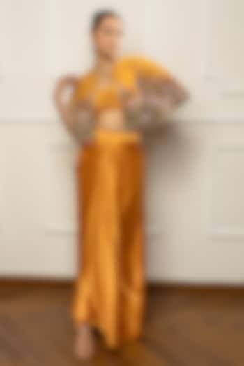 Mustard Yellow Satin Draped Skirt Set by Isha Regalia at Pernia's Pop Up Shop