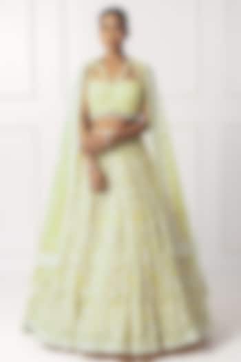 Yellow & Ivory Cotton Silk Floral Embroidered Bridal Lehenga Set by Isha Regalia at Pernia's Pop Up Shop