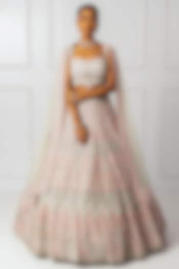 Blue & Pink Satin Embroidered Bridal Lehenga Set by Isha Regalia at Pernia's Pop Up Shop