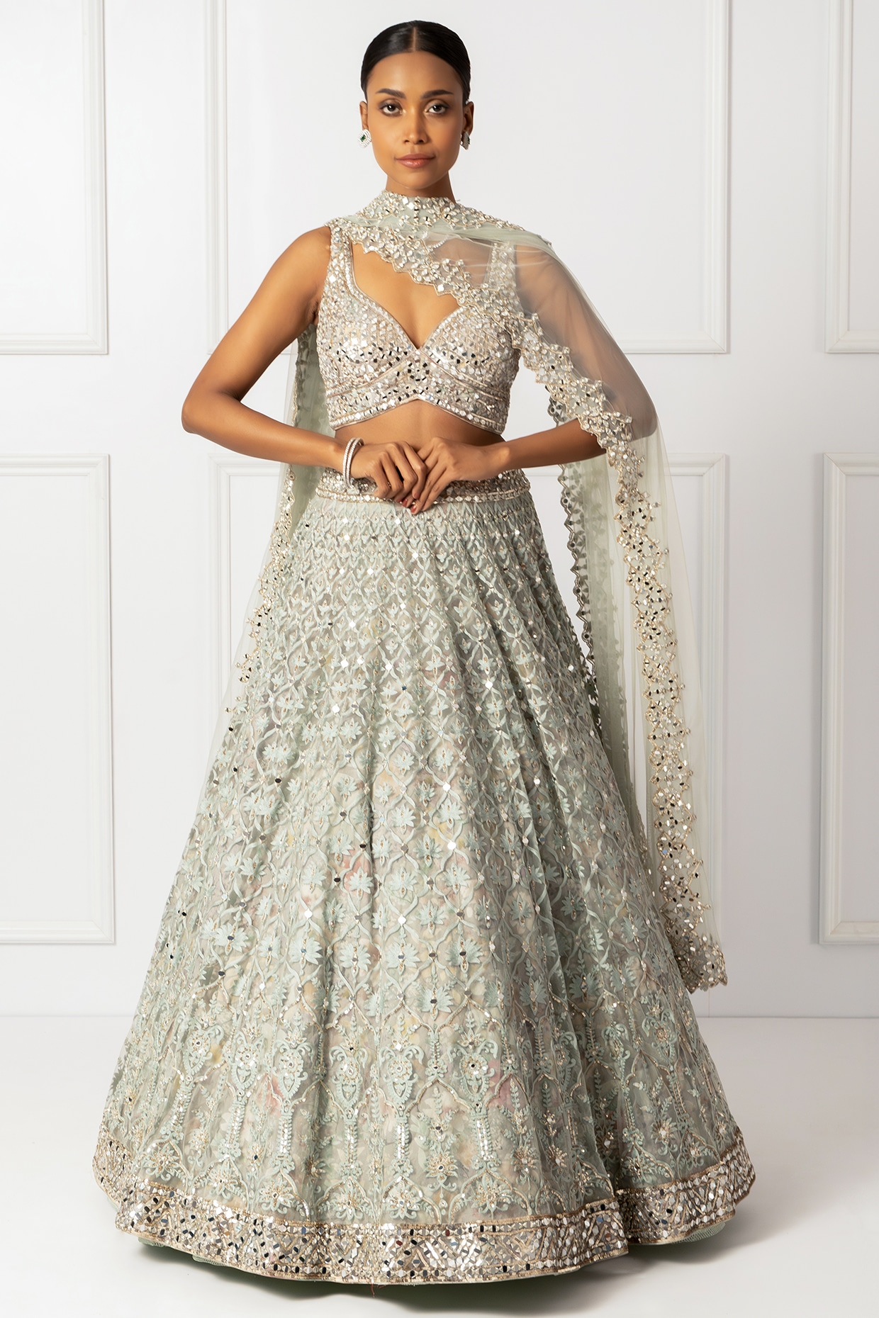 Isha Regalia Green Cotton Silk & Embroidered Lehenga Set