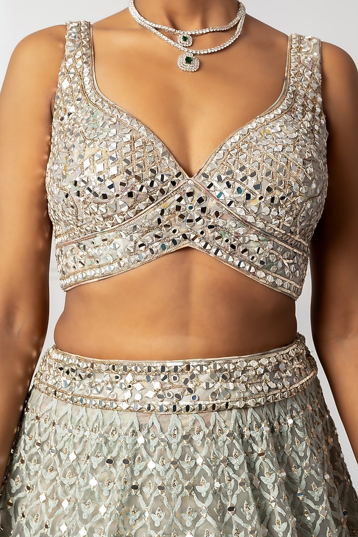 Green Cotton Silk & Embroidered Wedding Lehenga Set by Isha Regalia at Pernia's Pop Up Shop