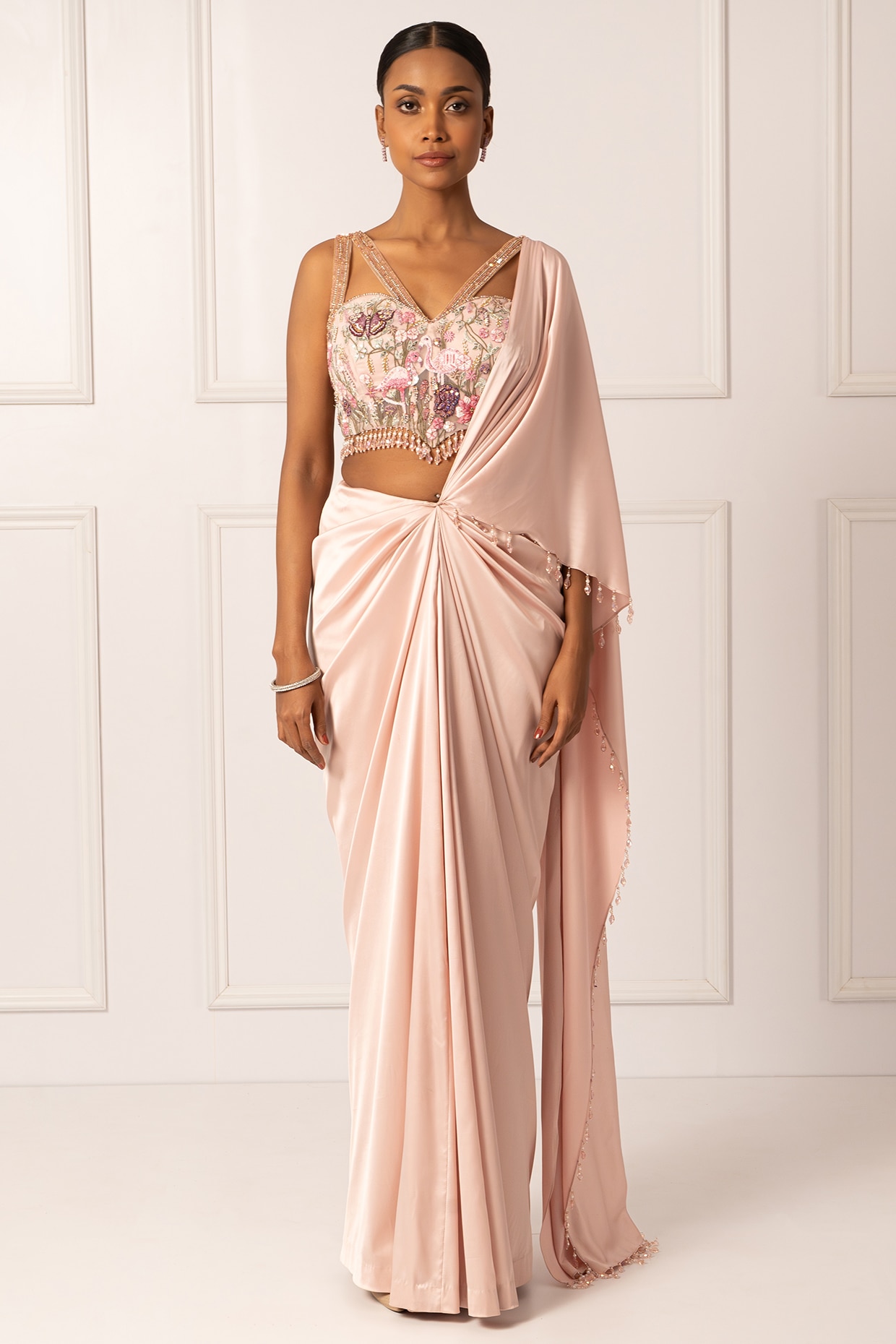 Isha Regalia Pink Satin & Net Draped Saree Set