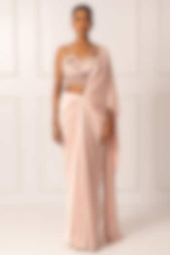 Pink Satin & Net Draped Wedding Saree Set by Isha Regalia at Pernia's Pop Up Shop