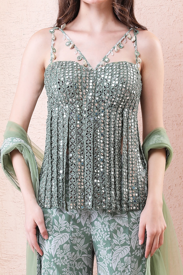 Sage Green Georgette Printed Wedding Sharara Set by Isha Regalia at Pernia's Pop Up Shop