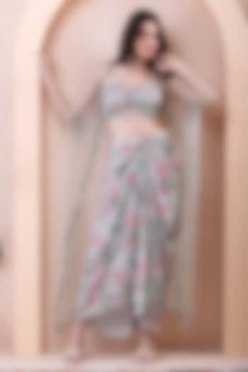 Pistachio Green Georgette Printed Skirt Set by Isha Regalia at Pernia's Pop Up Shop