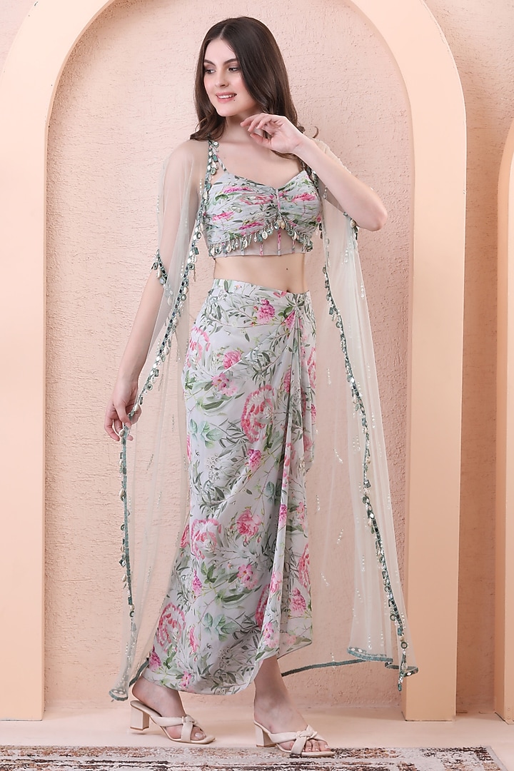 Pistachio Green Georgette Printed Skirt Set by Isha Regalia at Pernia's Pop Up Shop