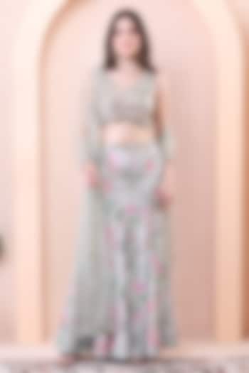 Pistachio Green Georgette Printed Paneled Wedding Lehenga Set by Isha Regalia at Pernia's Pop Up Shop
