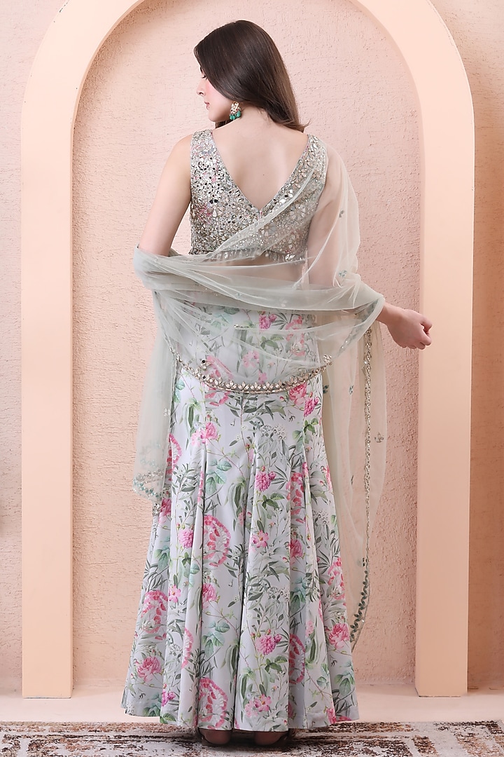 Pistachio Green Georgette Printed Paneled Wedding Lehenga Set by Isha Regalia at Pernia's Pop Up Shop