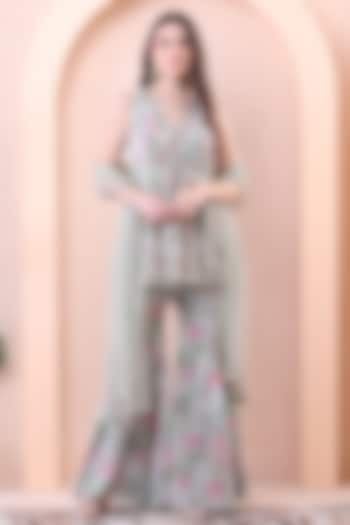 Pistachio Green Georgette Printed Wedding Sharara Set by Isha Regalia at Pernia's Pop Up Shop