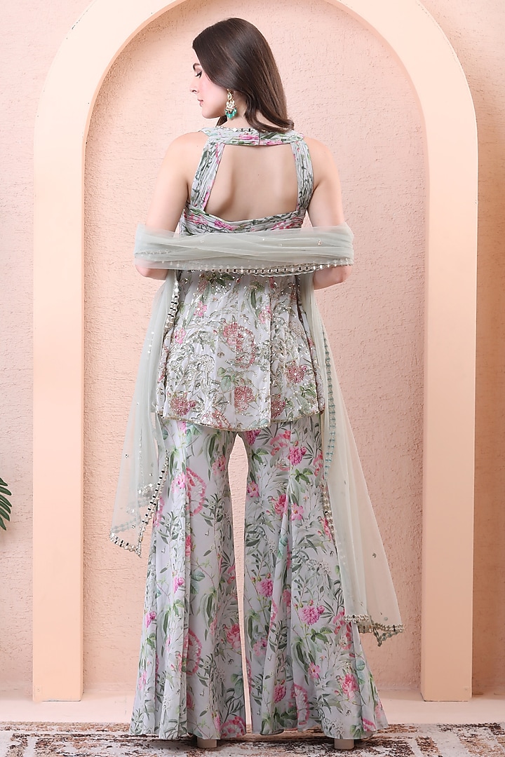 Pistachio Green Georgette Printed Wedding Sharara Set by Isha Regalia at Pernia's Pop Up Shop