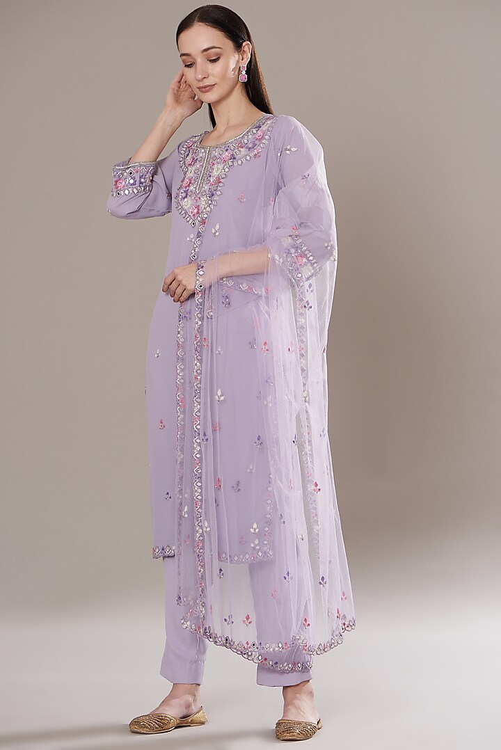 Purple Georgette Embroidered Kurta Set by Isha Singhal