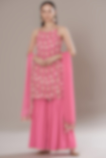 Pink Georgette Sharara Set by Isha Singhal