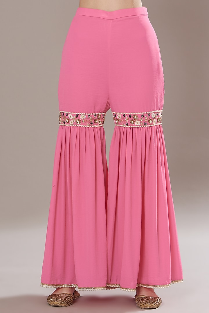 Pink Georgette Wedding Sharara Set by Isha Singhal at Pernia's Pop Up Shop