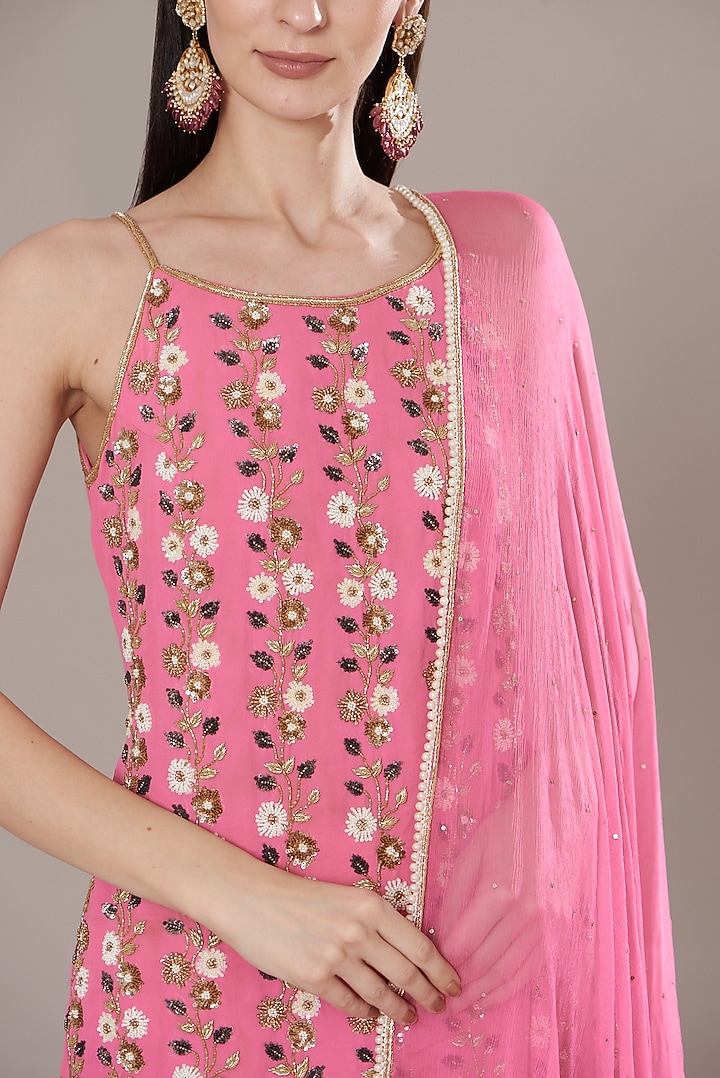 Pink Georgette Wedding Sharara Set by Isha Singhal at Pernia's Pop Up Shop