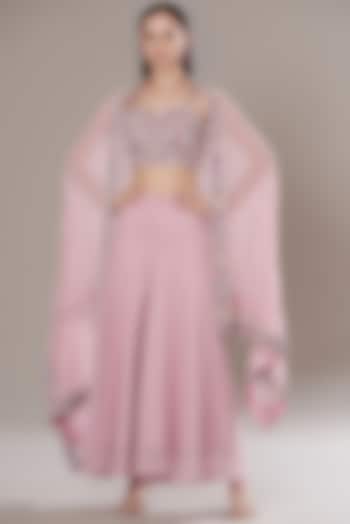 Light Pink Textured Georgette Gharara Set by Isha Singhal