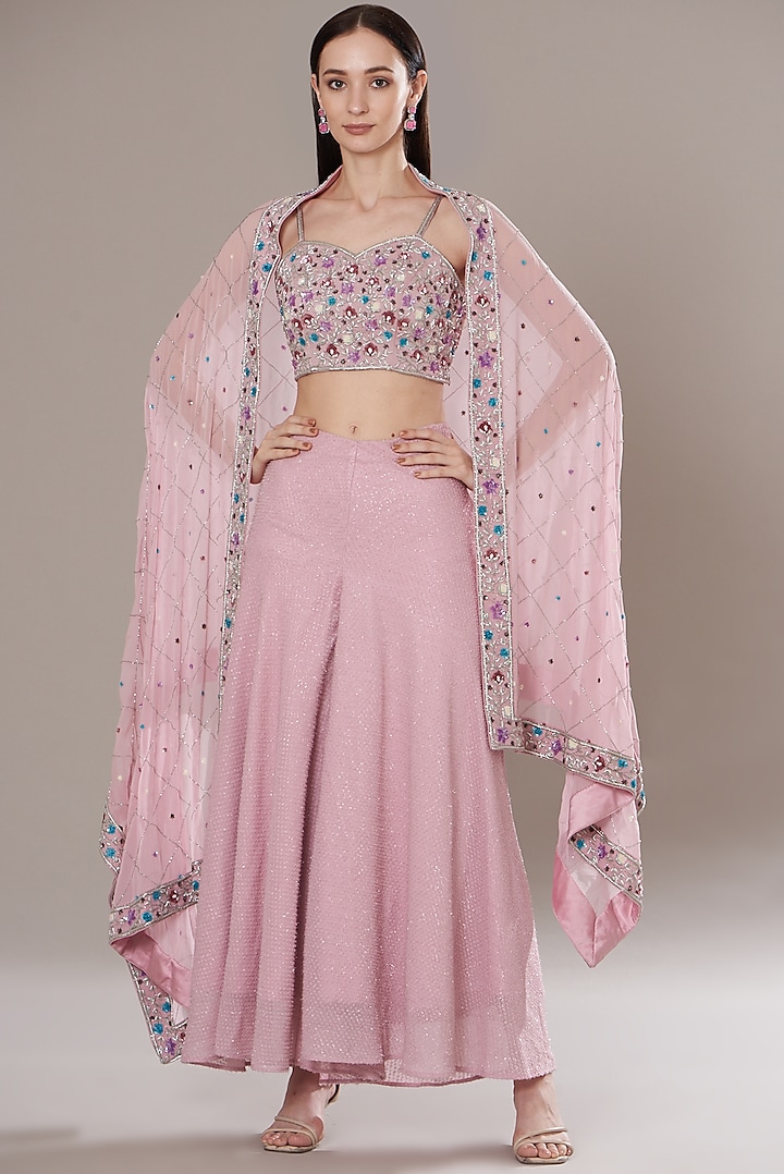 Light Pink Textured Georgette Gharara Set by Isha Singhal