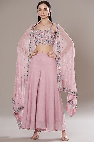 Light Pink Textured Georgette Gharara Set by Isha Singhal