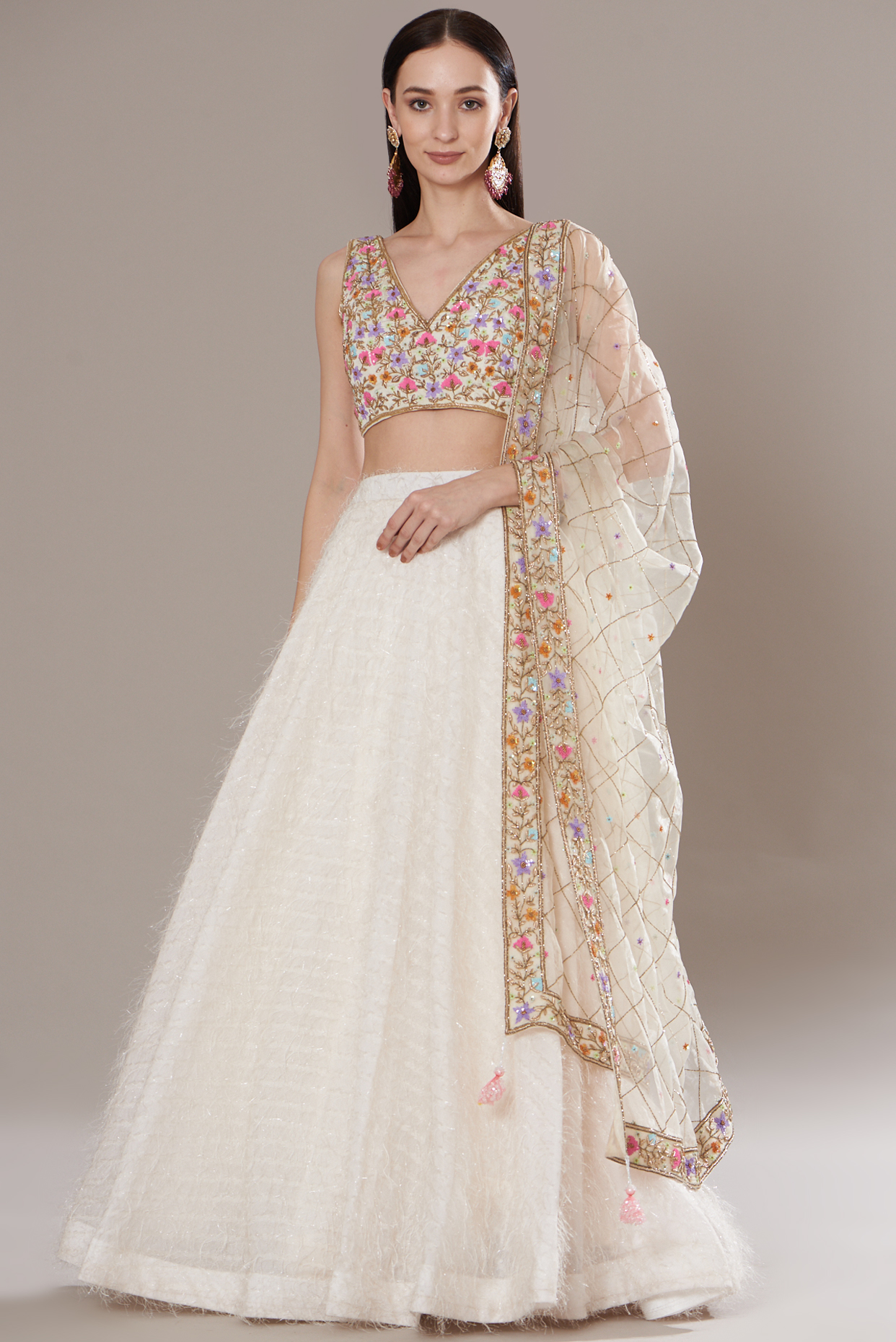 Wine Lehenga Paired With Cape Dupatta - Suruchi Parakh - East Boutique