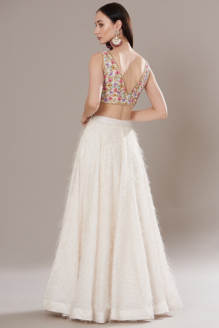 White Textured Georgette Feather Wedding Lehenga Set by Isha Singhal at Pernia's Pop Up Shop