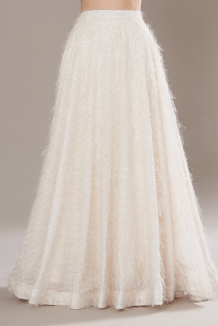 White Textured Georgette Feather Wedding Lehenga Set by Isha Singhal at Pernia's Pop Up Shop