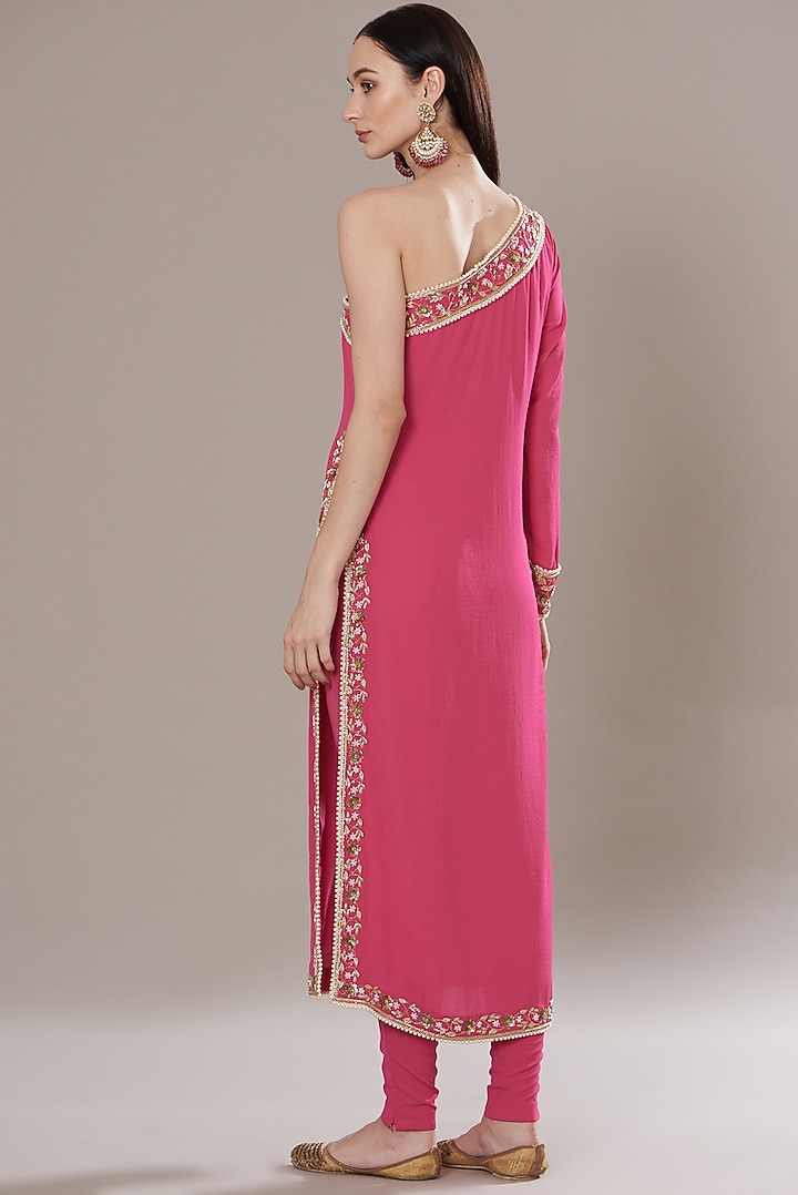 Hot Pink Georgette Embroidered Tunic Set by Isha Singhal at Pernia's Pop Up Shop