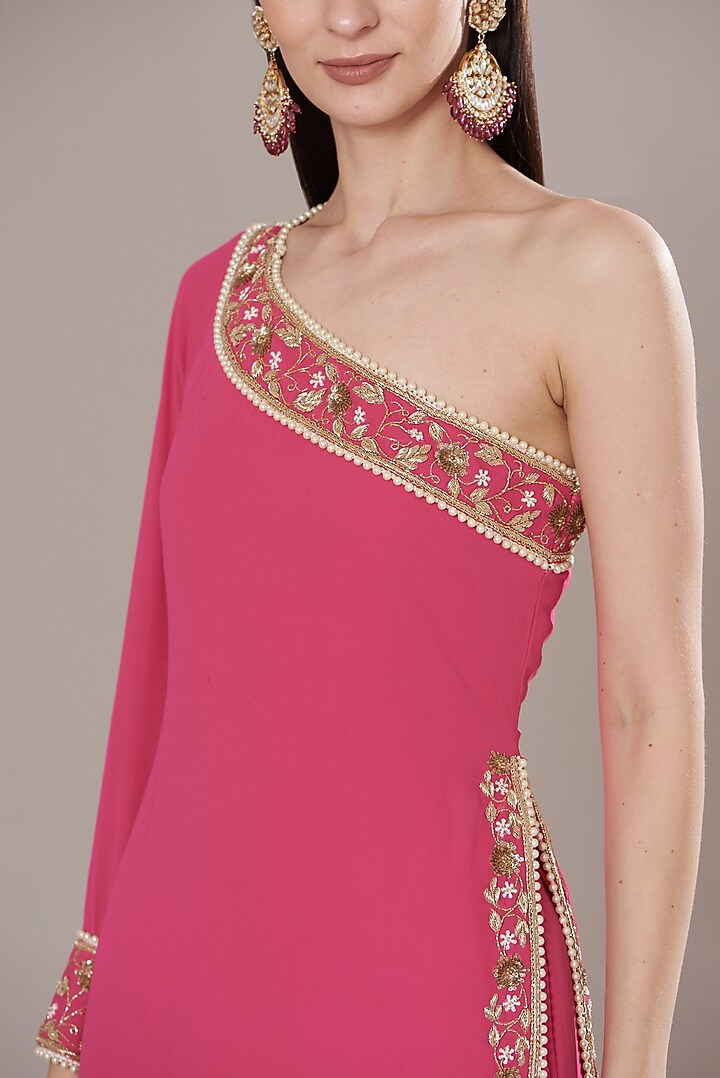 Hot Pink Georgette Embroidered Tunic Set by Isha Singhal at Pernia's Pop Up Shop